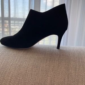 Pelle Moda Black Kid  Suede Bootie. Side zip, 3” heel ,size 8.